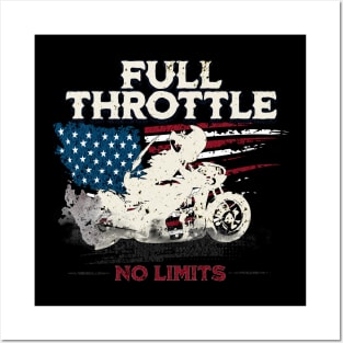 Full Throttle No Limits Motorcycle Drag Racing USA American Flag Posters and Art